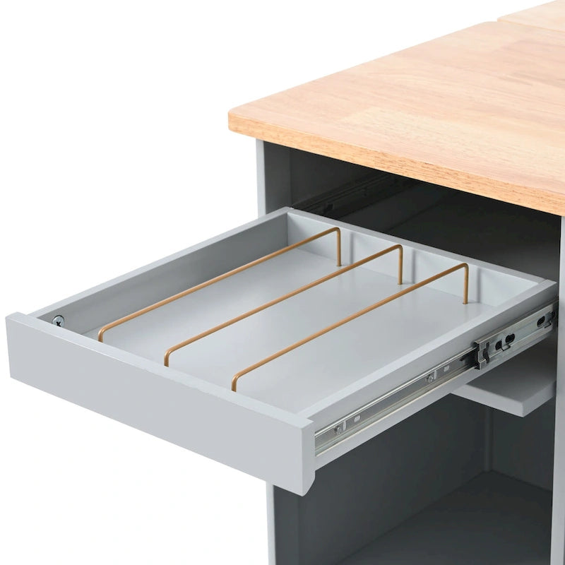 LED Light Kitchen Island Cart, Drop Leaf Breakfast Bar on Wheels, Bar Cabinet with 2 Drawers, 2 Glass Doors & 1 Flip Cabinet