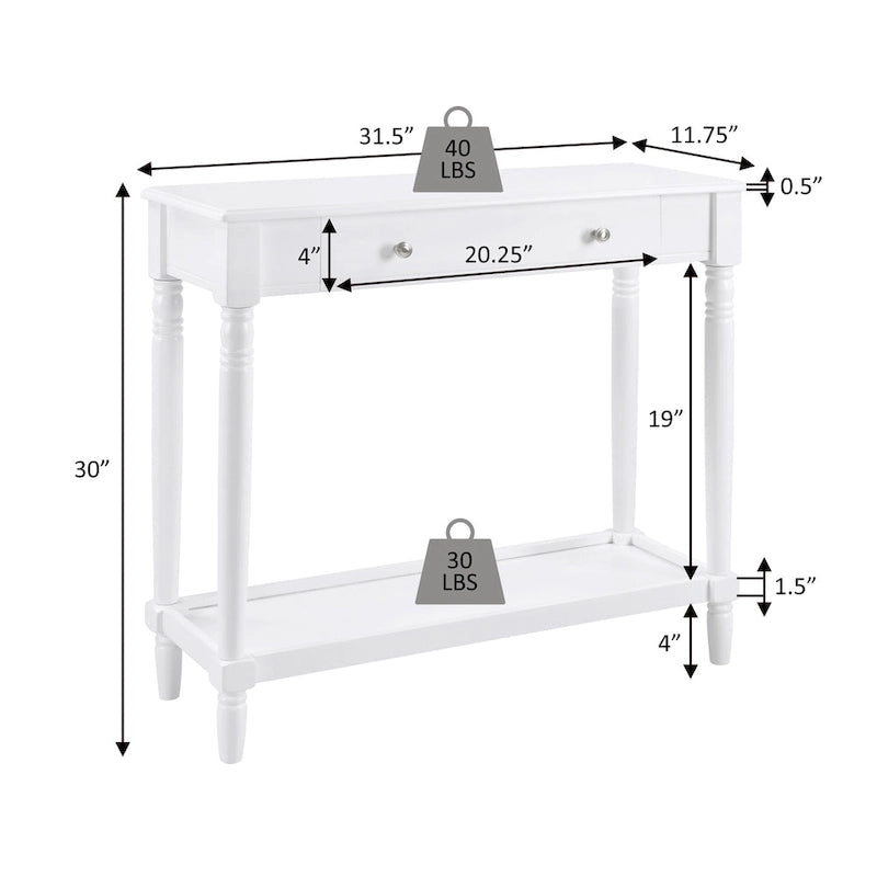 Convenience Concepts French Country Manor No Tools 1 Drawer Hall Entryway Table with Shelf