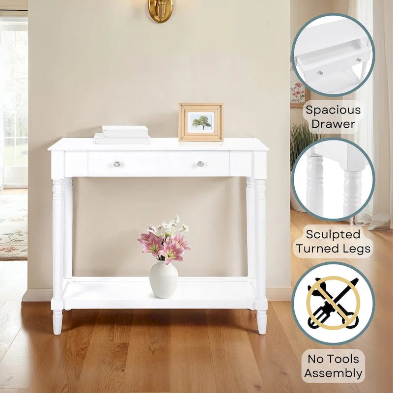Convenience Concepts French Country Manor No Tools 1 Drawer Hall Entryway Table with Shelf