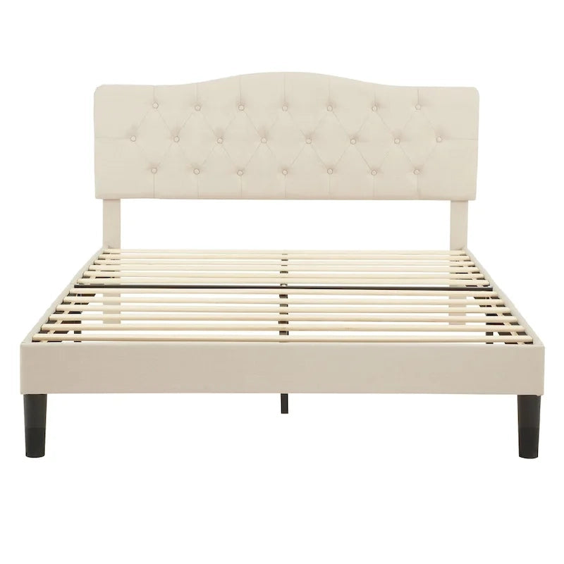 VECELO Tufted Upholstered Bed Frames With Adjustable Headboard