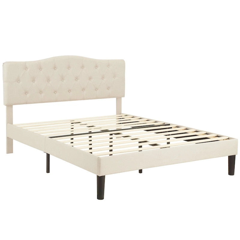 VECELO Tufted Upholstered Bed Frames With Adjustable Headboard