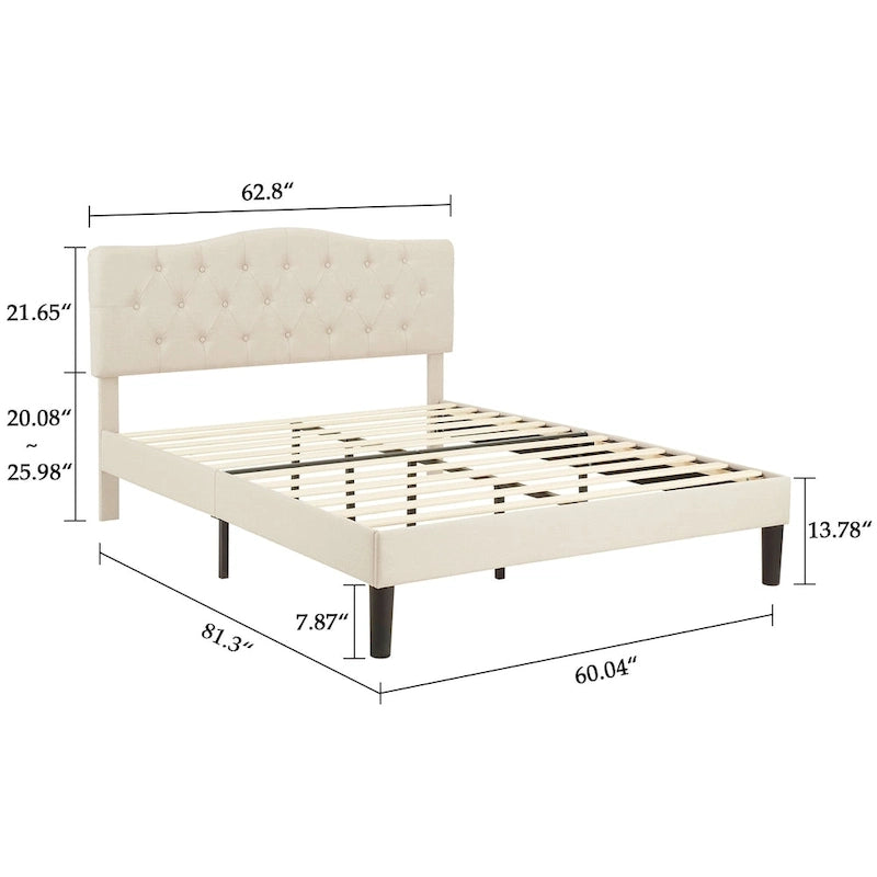 VECELO Tufted Upholstered Bed Frames With Adjustable Headboard