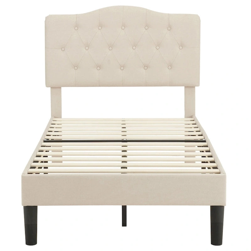 VECELO Tufted Upholstered Bed Frames With Adjustable Headboard