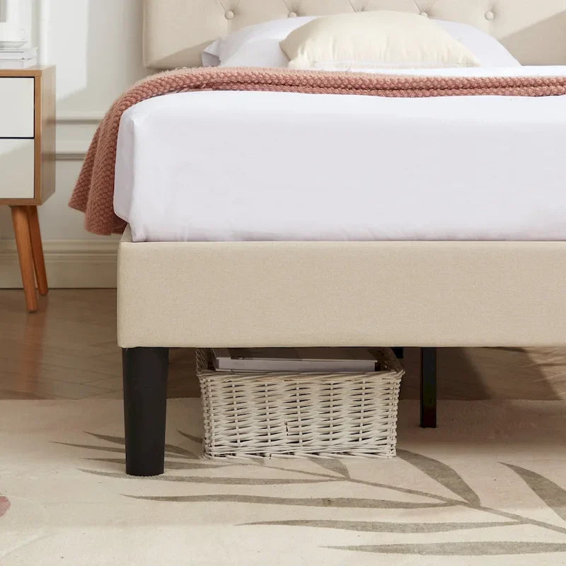 VECELO Tufted Upholstered Bed Frames With Adjustable Headboard