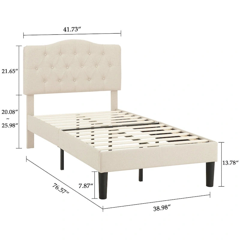 VECELO Tufted Upholstered Bed Frames With Adjustable Headboard