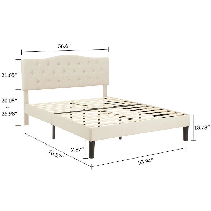 VECELO Tufted Upholstered Bed Frames With Adjustable Headboard