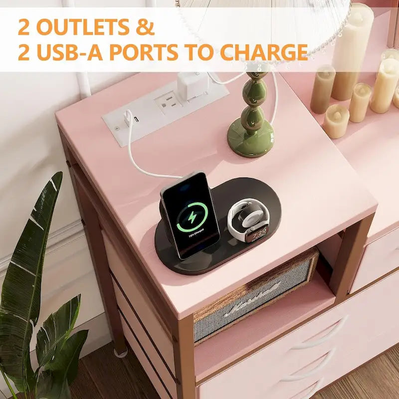 Bedroom Dresser with 9 Drawers Tv Stand with Charging Stand Modern Fabric Chest of Drawers