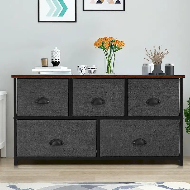 Gymax 5 Drawers Dresser Storage Unit Side Table Display Organizer Dorm