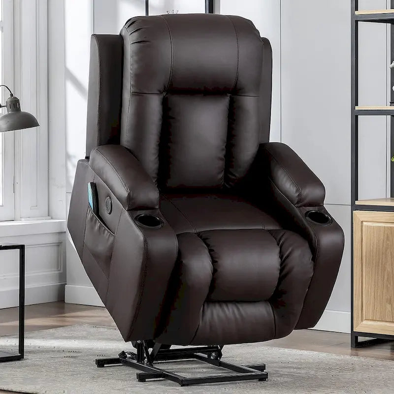 Oversized Power Lift Recliner Chair with Massage & Heat, PU Leather, USB Port, Cup Holders & Pockets