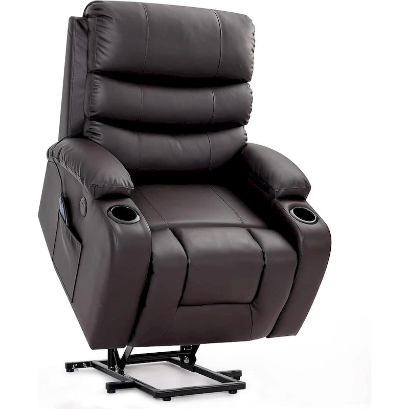 Oversized Power Lift Recliner Chair with Massage & Heat, PU Leather, USB Port, Cup Holders & Pockets
