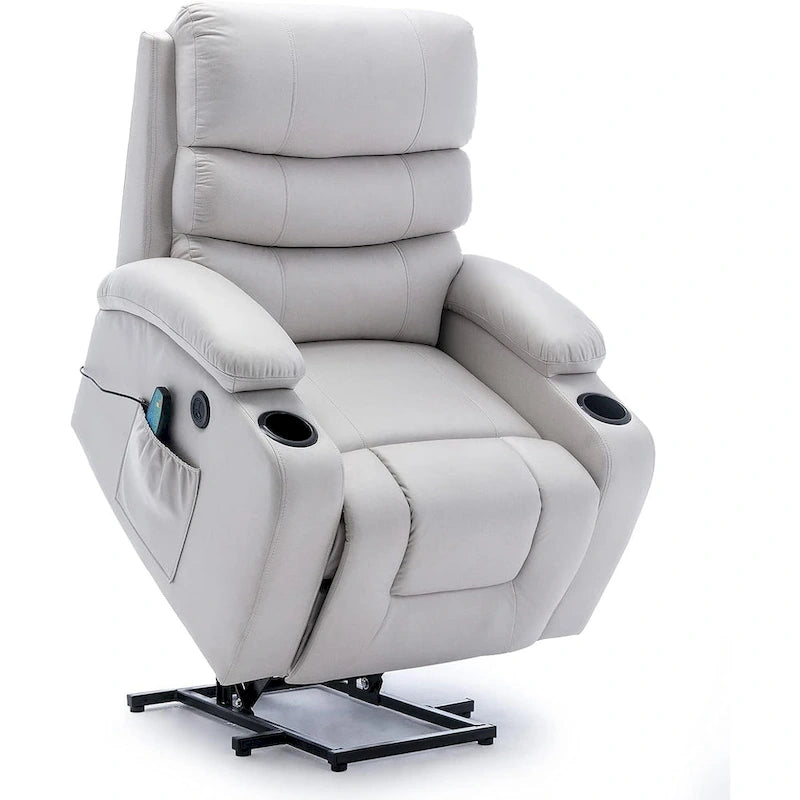 Oversized Power Lift Recliner Chair with Massage & Heat, PU Leather, USB Port, Cup Holders & Pockets
