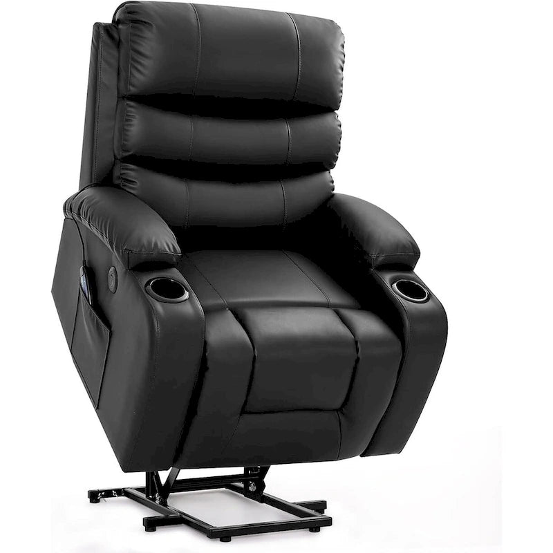 Oversized Power Lift Recliner Chair with Massage & Heat, PU Leather, USB Port, Cup Holders & Pockets
