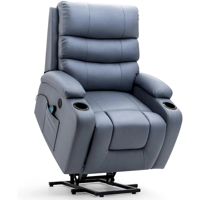 Oversized Power Lift Recliner Chair with Massage & Heat, PU Leather, USB Port, Cup Holders & Pockets