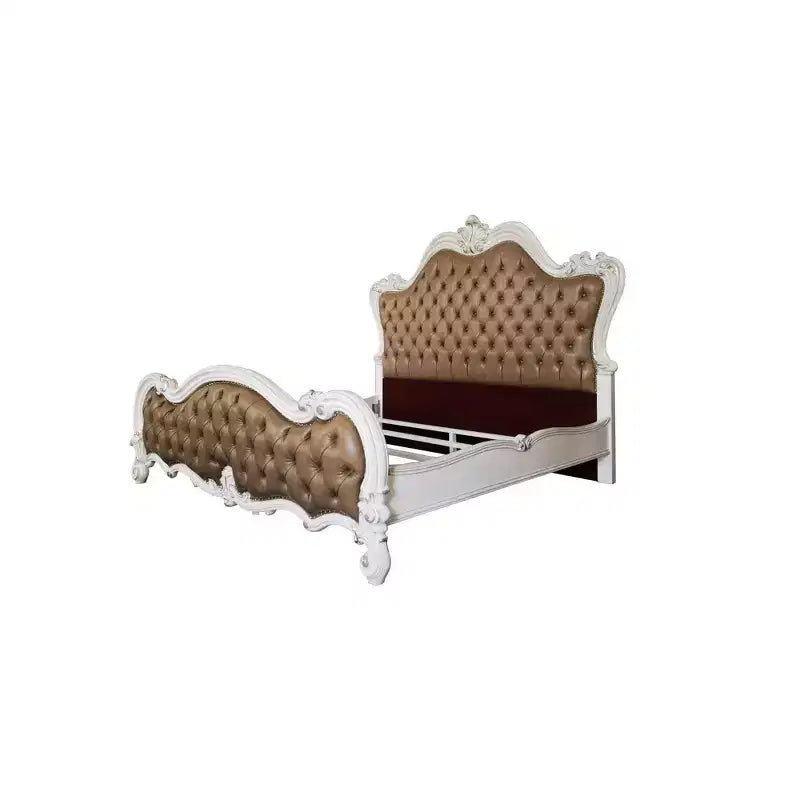 102"California King Bed Versailles II Bed Vintage Gray Vintage Gray Synthetic Leather & Bone White Finish - Acme Furniture