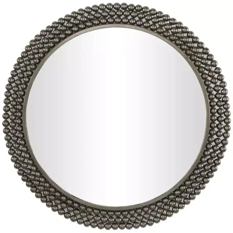 Miroir Mural Rond en Métal avec Détails Perles