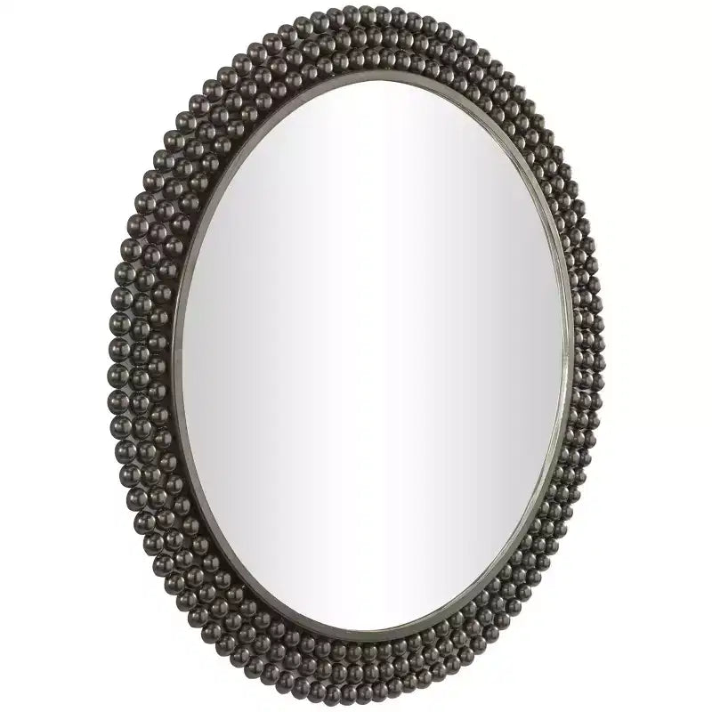 Miroir Mural Rond en Métal avec Détails Perles