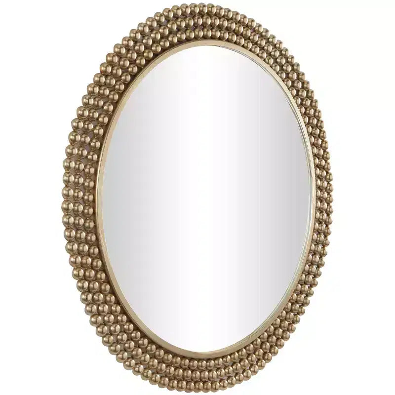 Miroir Mural Rond en Métal avec Détails Perles