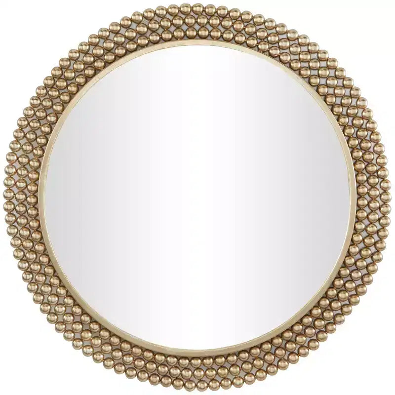 Miroir Mural Rond en Métal avec Détails Perles