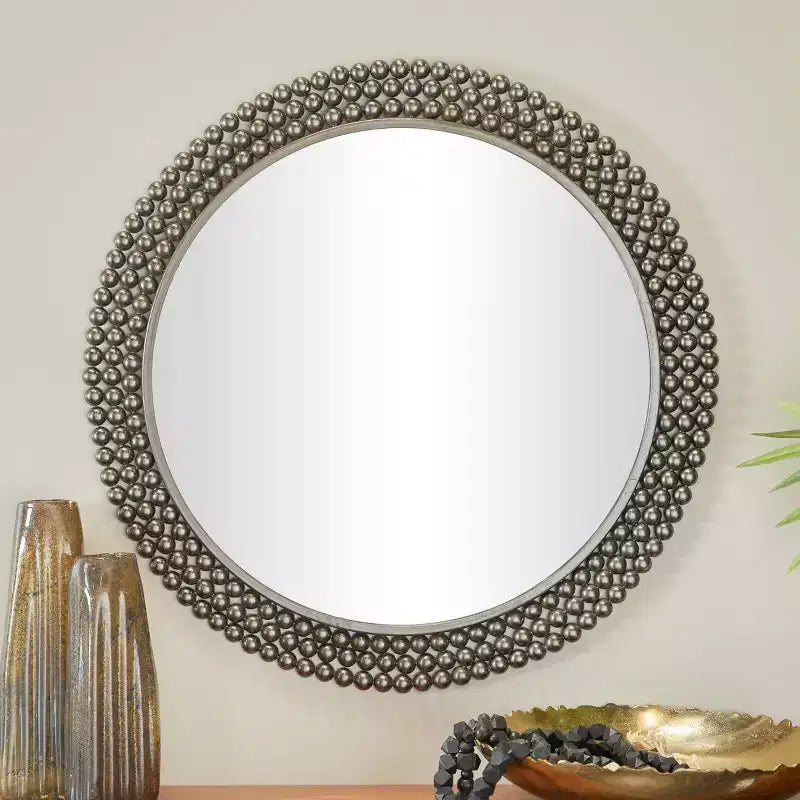 Metal Round with Beaded Detailing Wall Mirror - CosmoLiving by Cosmopolitan