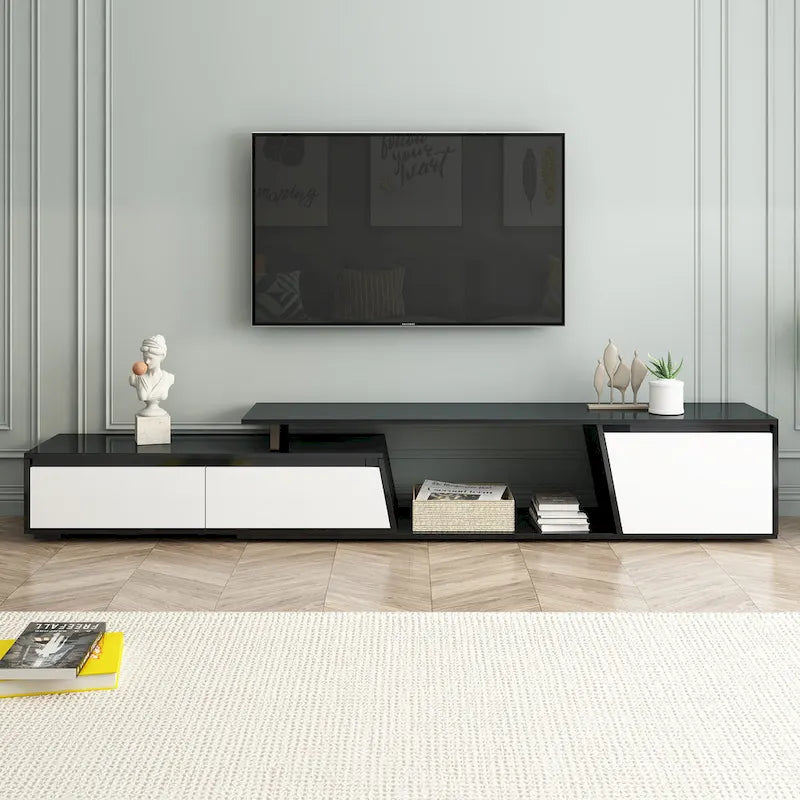 Modern Minimalist Rectangle Extendable 100 inch TV Stand with Two Drawers - 15.70 x 70.70 x 15.70
