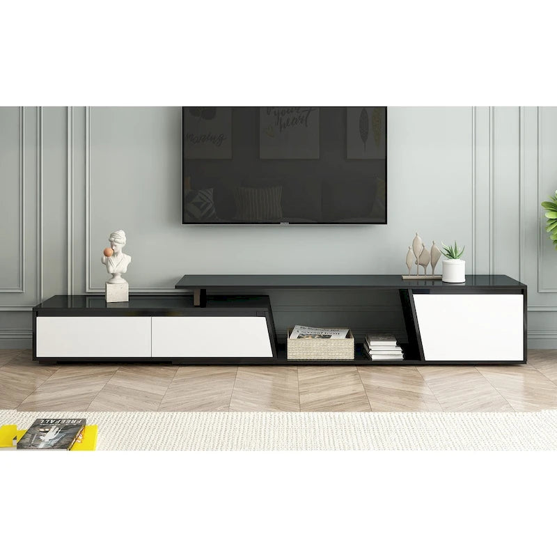 Modern Minimalist Rectangle Extendable 100 inch TV Stand with Two Drawers - 15.70 x 70.70 x 15.70