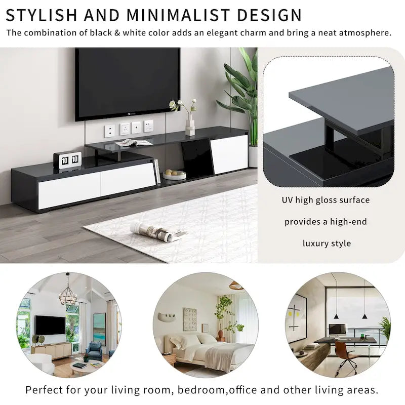 Modern Minimalist Rectangle Extendable 100 inch TV Stand with Two Drawers - 15.70 x 70.70 x 15.70