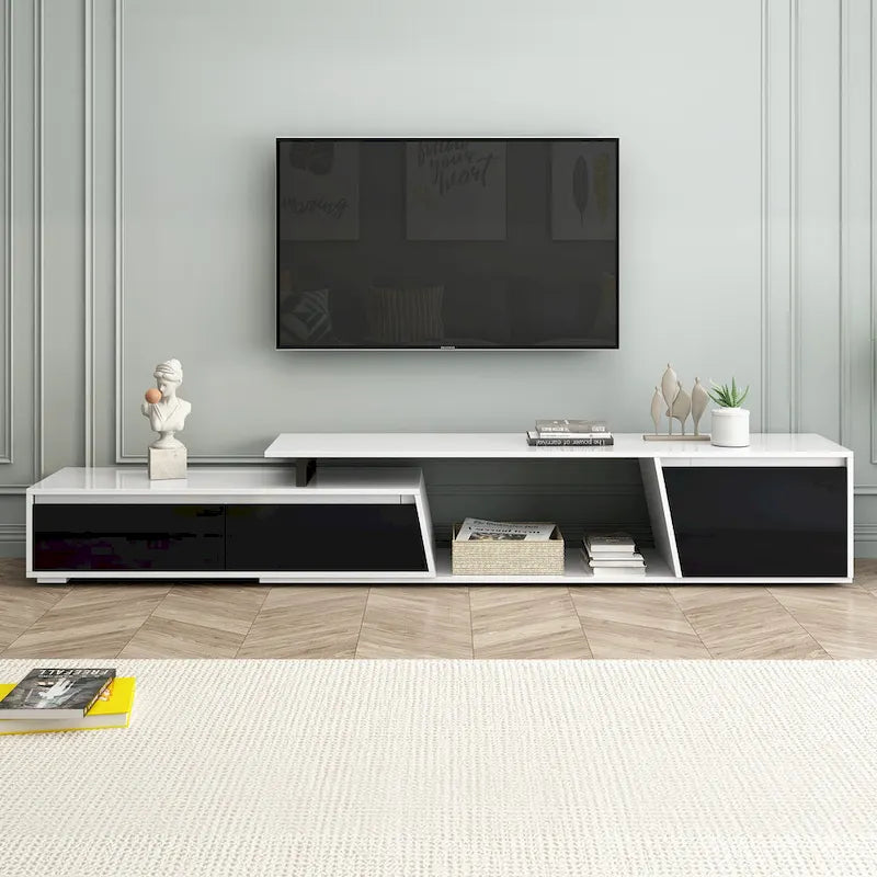 Modern Minimalist Rectangle Extendable 100 inch TV Stand with Two Drawers - 15.70 x 70.70 x 15.70