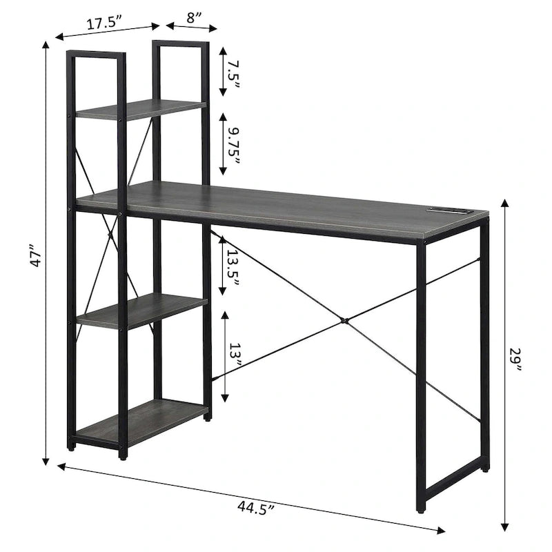 Convenience Concepts Designs2Go Office Workstation with Charging Station and Shelves