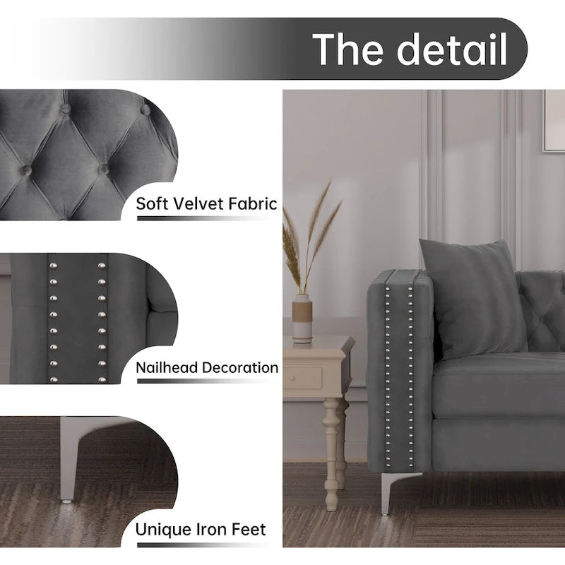 Morden Fort Modern 2 Pieces of Loveseat and Sofa Couch Set with Dutch Velvet Beige, Iron Legs
