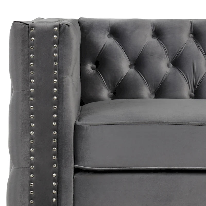 Morden Fort Modern 2 Pieces of Loveseat and Sofa Couch Set with Dutch Velvet Beige, Iron Legs