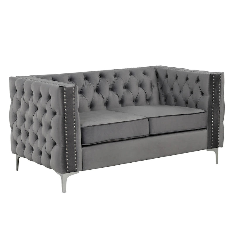 Morden Fort Modern 2 Pieces of Loveseat and Sofa Couch Set with Dutch Velvet Beige, Iron Legs