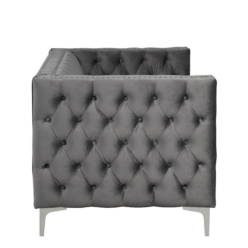 Morden Fort Modern 2 Pieces of Loveseat and Sofa Couch Set with Dutch Velvet Beige, Iron Legs