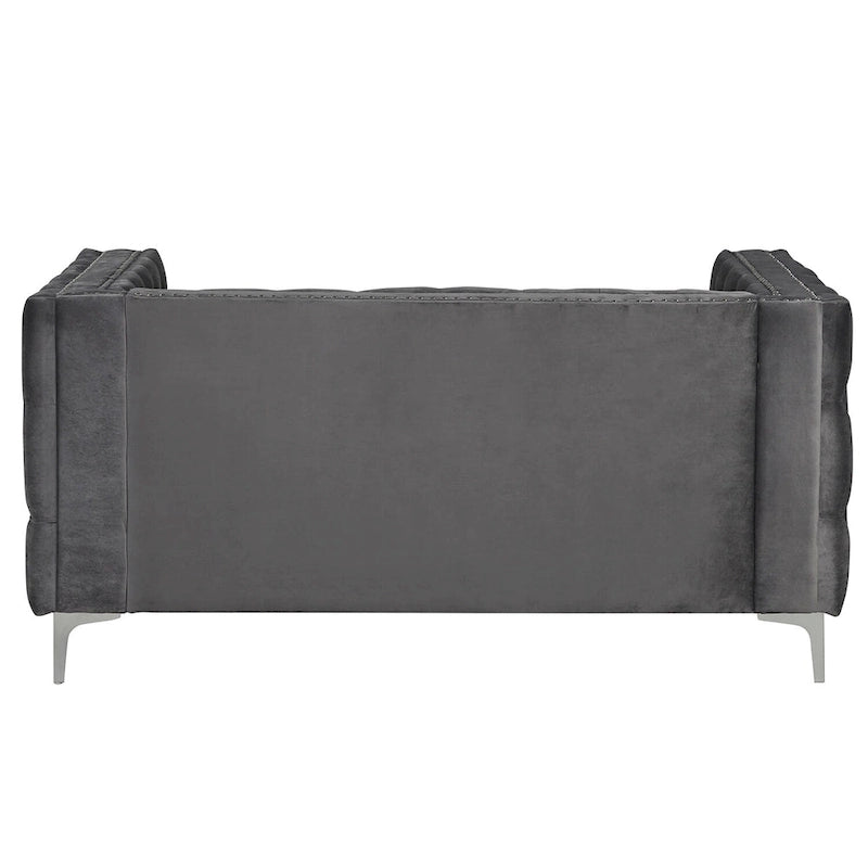 Morden Fort Modern 2 Pieces of Loveseat and Sofa Couch Set with Dutch Velvet Beige, Iron Legs