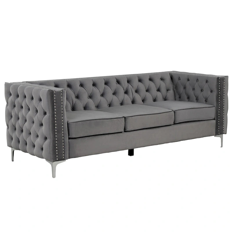 Morden Fort Modern 2 Pieces of Loveseat and Sofa Couch Set with Dutch Velvet Beige, Iron Legs