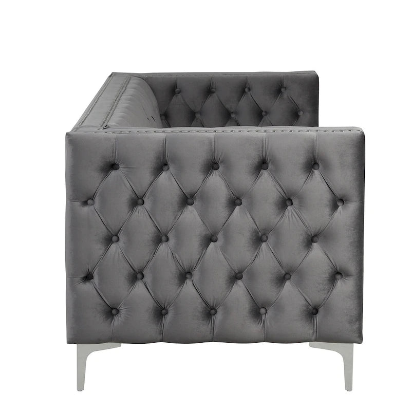 Morden Fort Modern 2 Pieces of Loveseat and Sofa Couch Set with Dutch Velvet Beige, Iron Legs