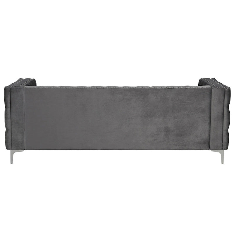 Morden Fort Modern 2 Pieces of Loveseat and Sofa Couch Set with Dutch Velvet Beige, Iron Legs