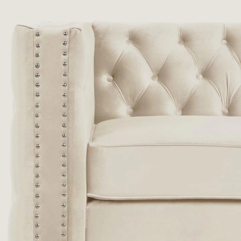 Morden Fort Modern 2 Pieces of Loveseat and Sofa Couch Set with Dutch Velvet Beige, Iron Legs