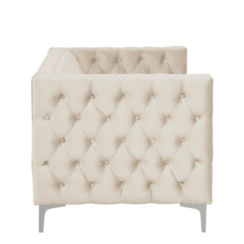 Morden Fort Modern 2 Pieces of Loveseat and Sofa Couch Set with Dutch Velvet Beige, Iron Legs