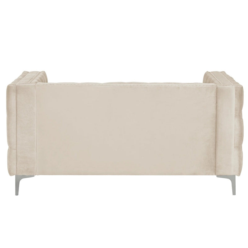 Morden Fort Modern 2 Pieces of Loveseat and Sofa Couch Set with Dutch Velvet Beige, Iron Legs