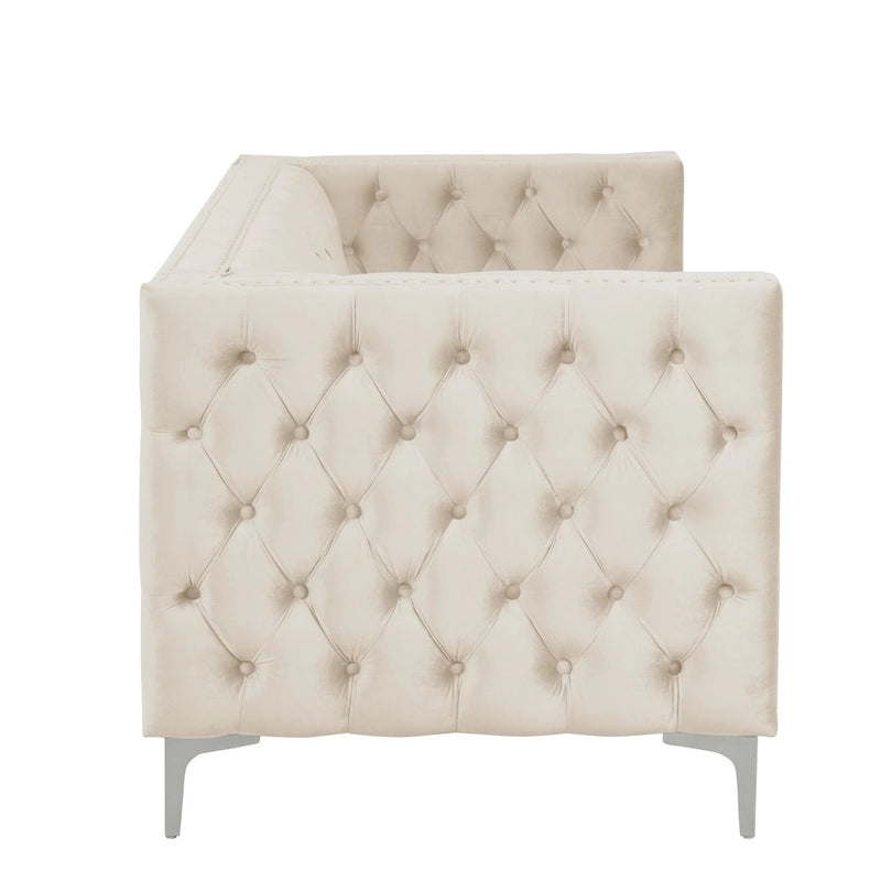 Morden Fort Modern 2 Pieces of Loveseat and Sofa Couch Set with Dutch Velvet Beige, Iron Legs