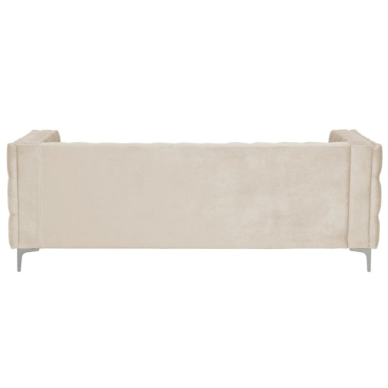 Morden Fort Modern 2 Pieces of Loveseat and Sofa Couch Set with Dutch Velvet Beige, Iron Legs