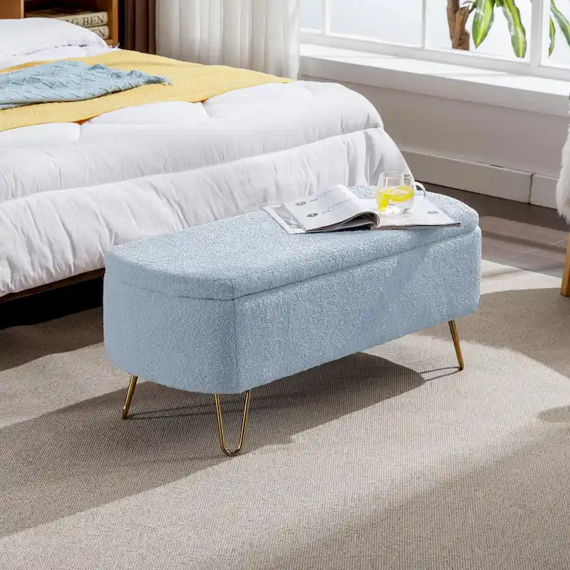 Faux Fur Entryway Bench Padded with Storage