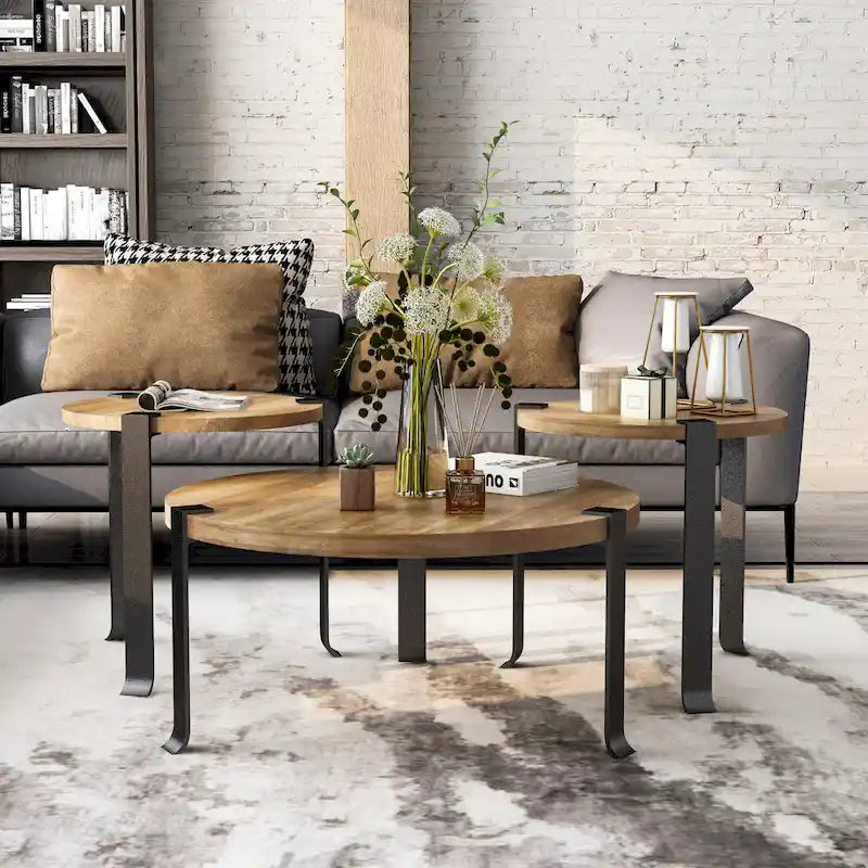 Moril Transitional 41-inch Steel Round 3-Piece Coffee Table and Side Tables Set by Furniture of America