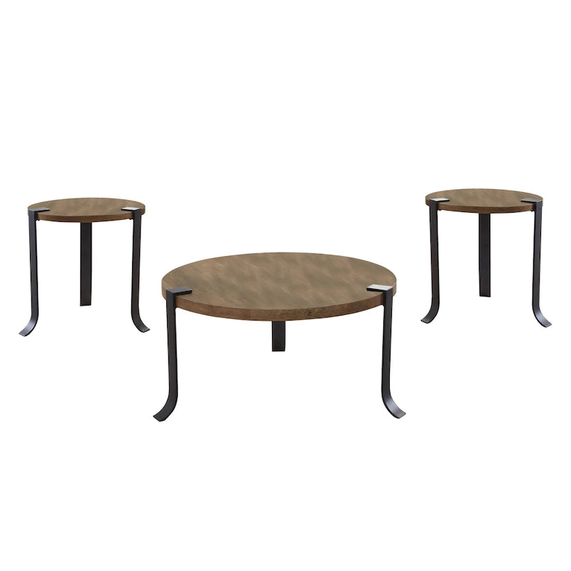 Moril Transitional 41-inch Steel Round 3-Piece Coffee Table and Side Tables Set by Furniture of America