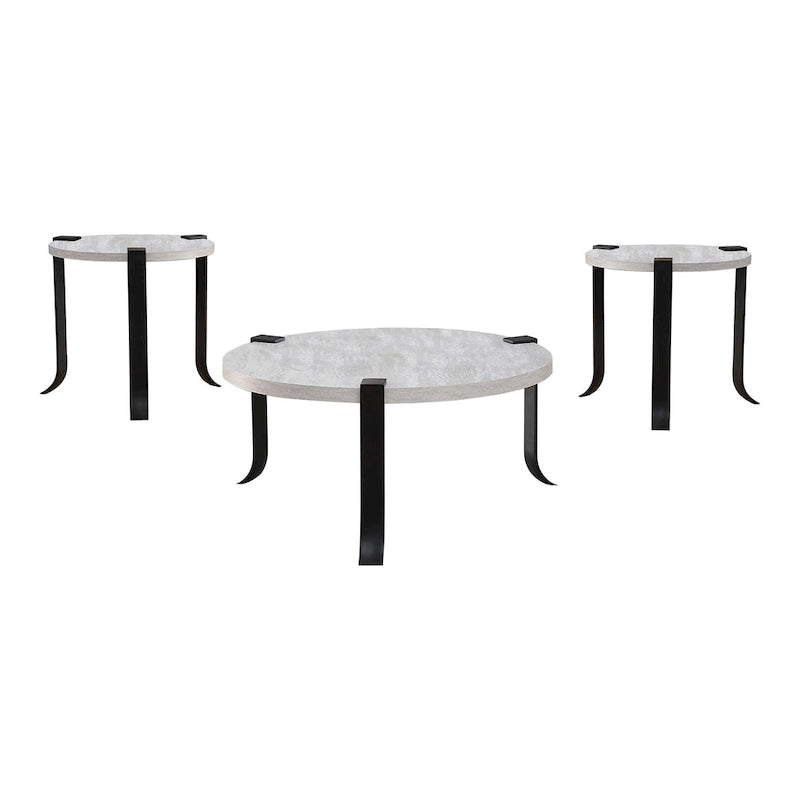 Moril Transitional 41-inch Steel Round 3-Piece Coffee Table and Side Tables Set by Furniture of America