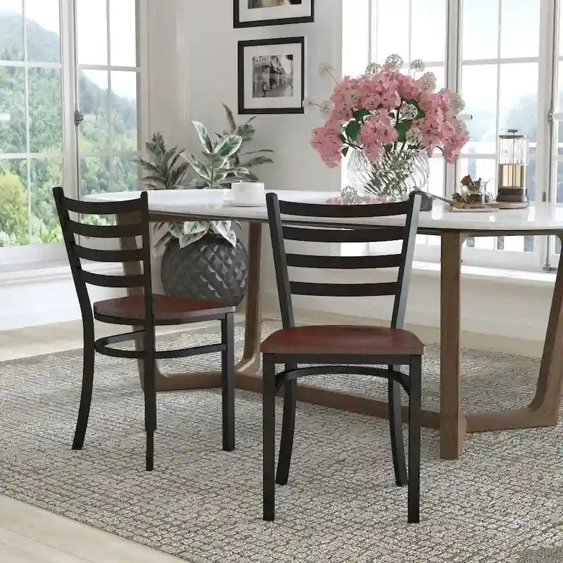 2 Pack Ladder Back Metal Restaurant Chair - 16.5W x 17D x 32.25H - 16.5W x 17D x 32.25H