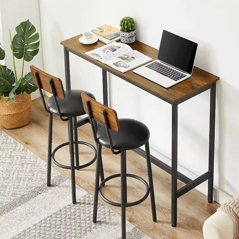 3-Piece Bistro Set, Dining Table and Upholstered Stools w/ Backrest