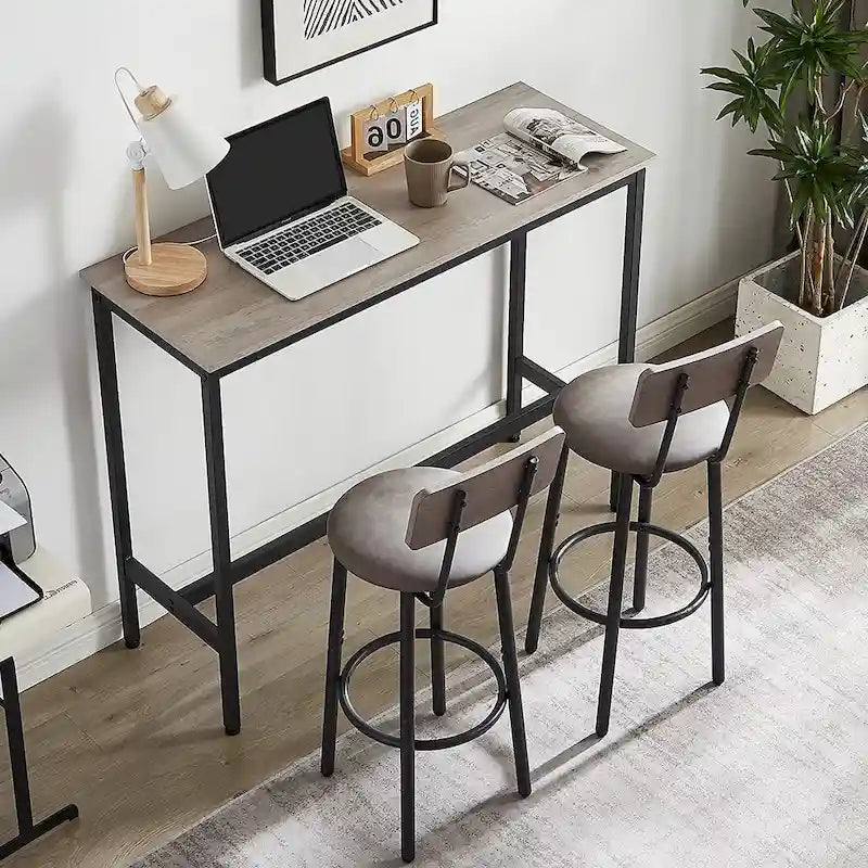 3-Piece Bistro Set, Dining Table and Upholstered Stools w/ Backrest