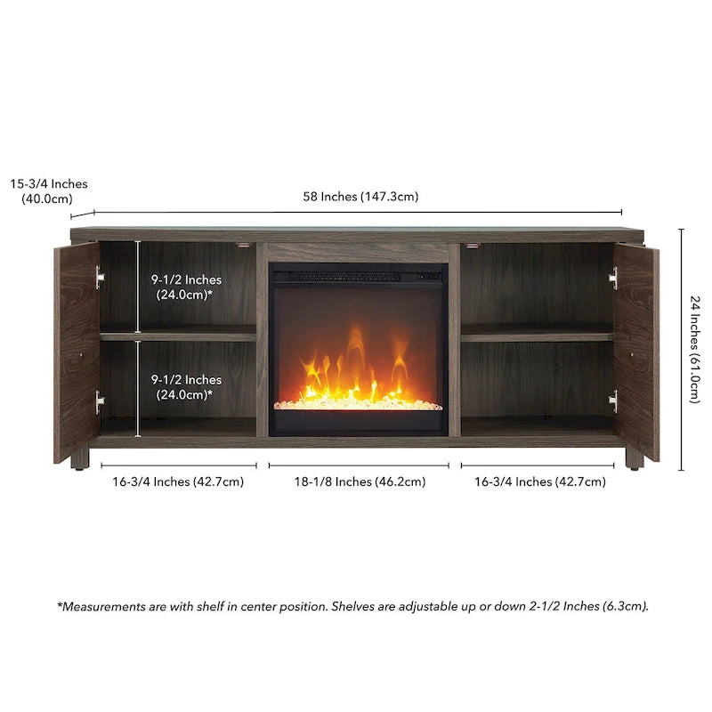 Juniper 58 TV Stand with Crystal Fireplace Insert