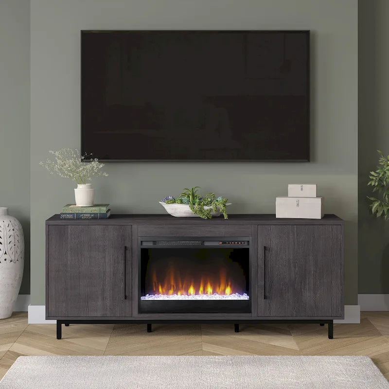 Julian Rectangular TV Stand with Crystal Fireplace for TV's up to 75